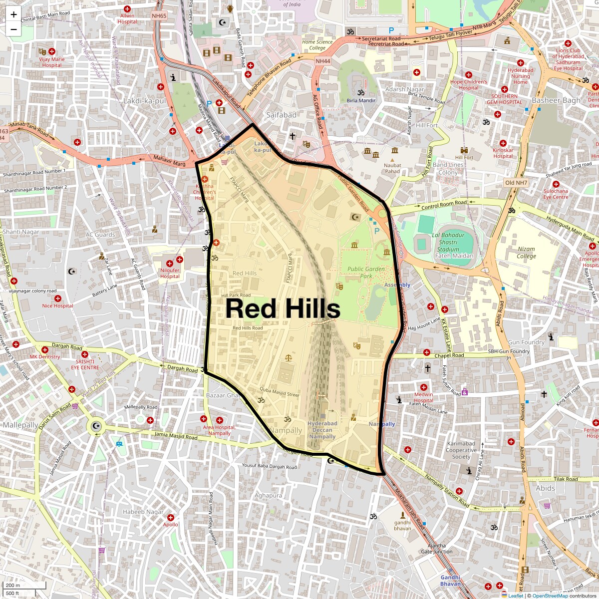 Location Map of Red Hills, Hyderabad