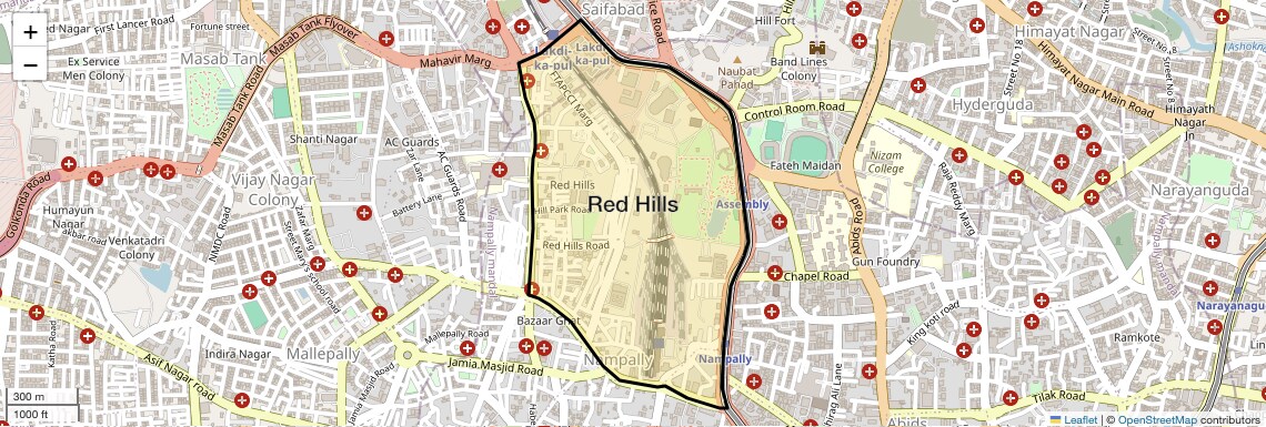 Location Map of Red Hills, Hyderabad