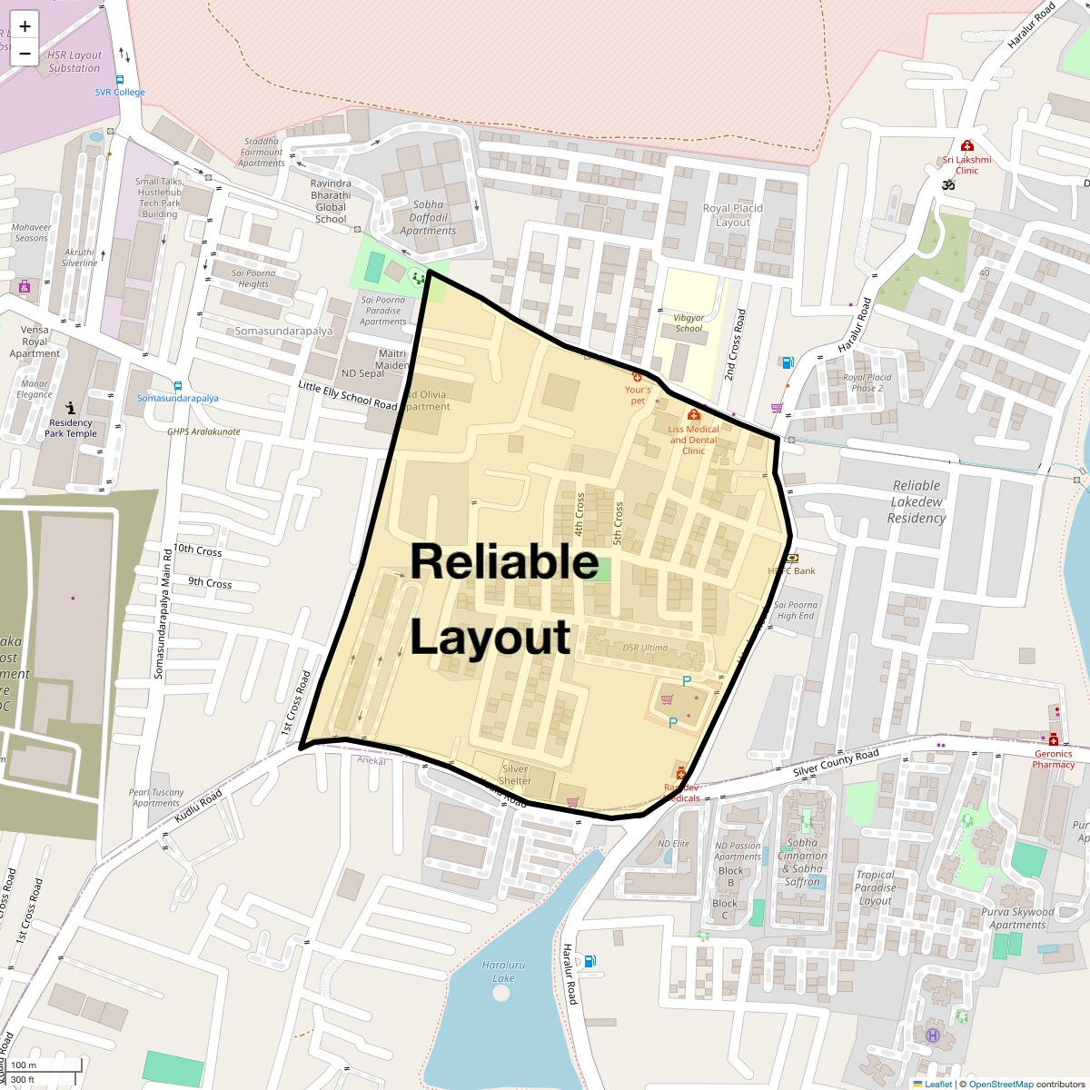 Location Map of Reliable Layout, Bangalore