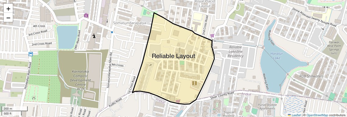 Location Map of Reliable Layout, Bangalore