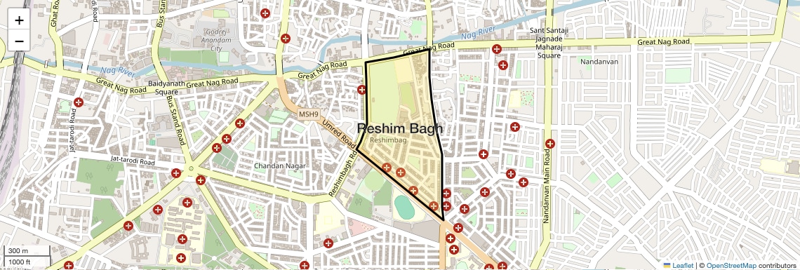 Location Map of Reshim Bagh, Nagpur