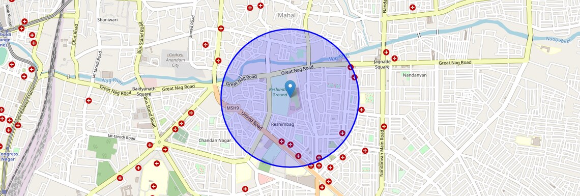 Location Map of Reshim Bagh, Nagpur