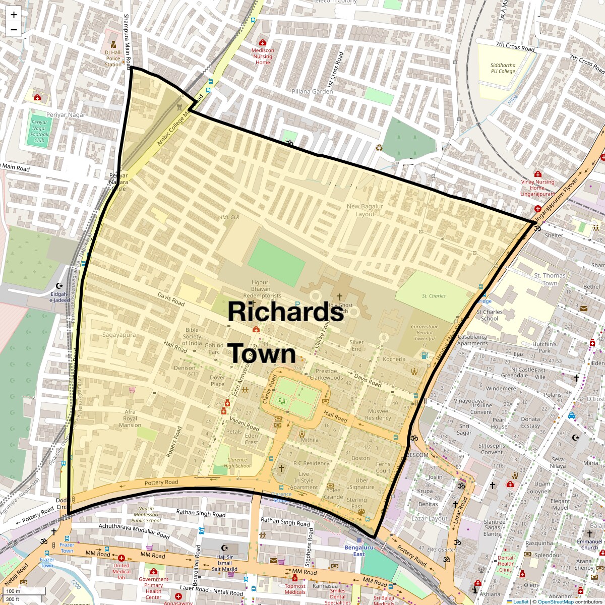 Location Map of Richards Town, Bangalore