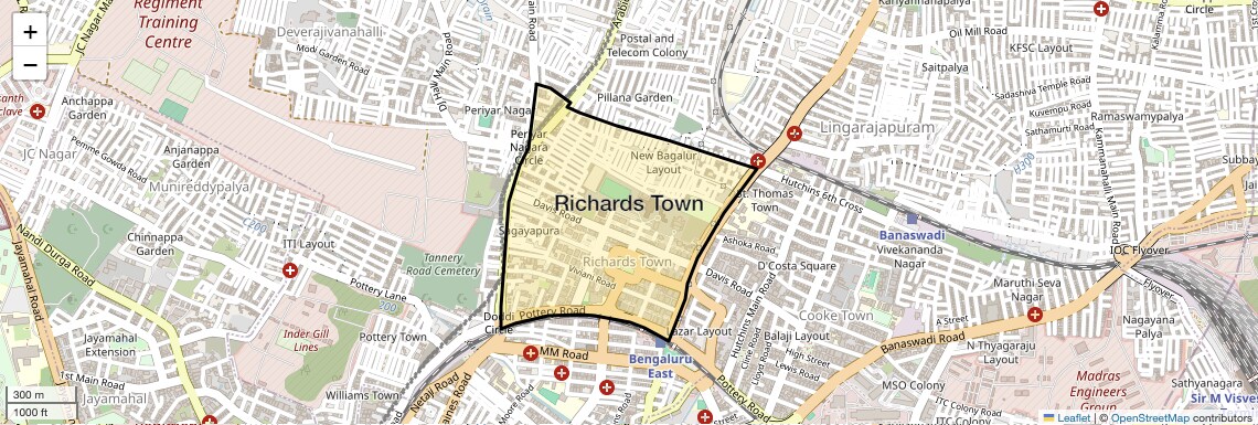 Location Map of Richards Town, Bangalore