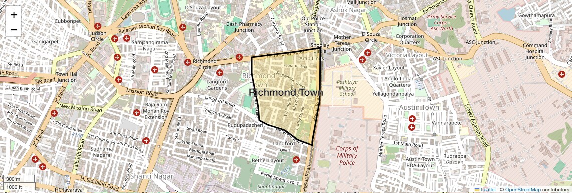 Location Map of Richmond Town, Bangalore