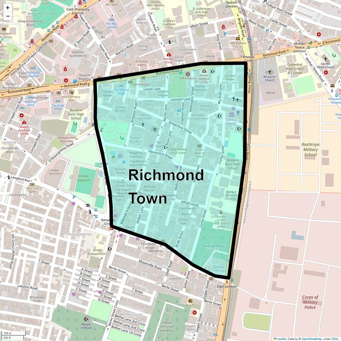 Location Map of Richmond Town, Bangalore