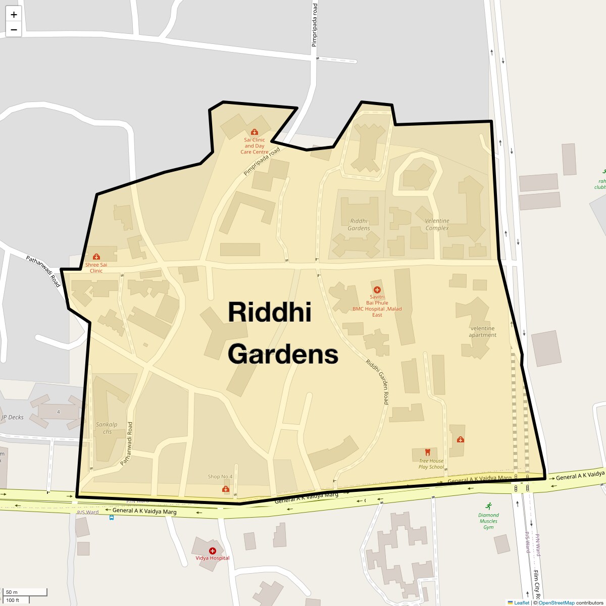 Location Map of Riddhi Gardens, Mumbai