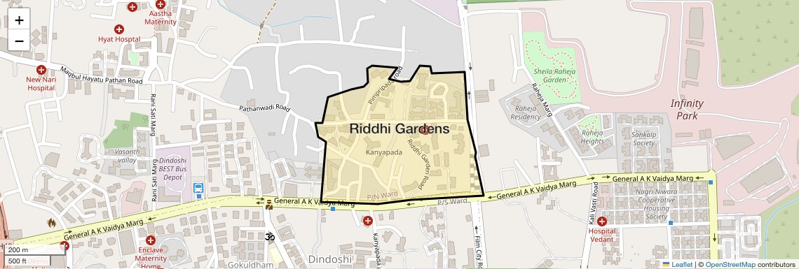Location Map of Riddhi Gardens, Mumbai