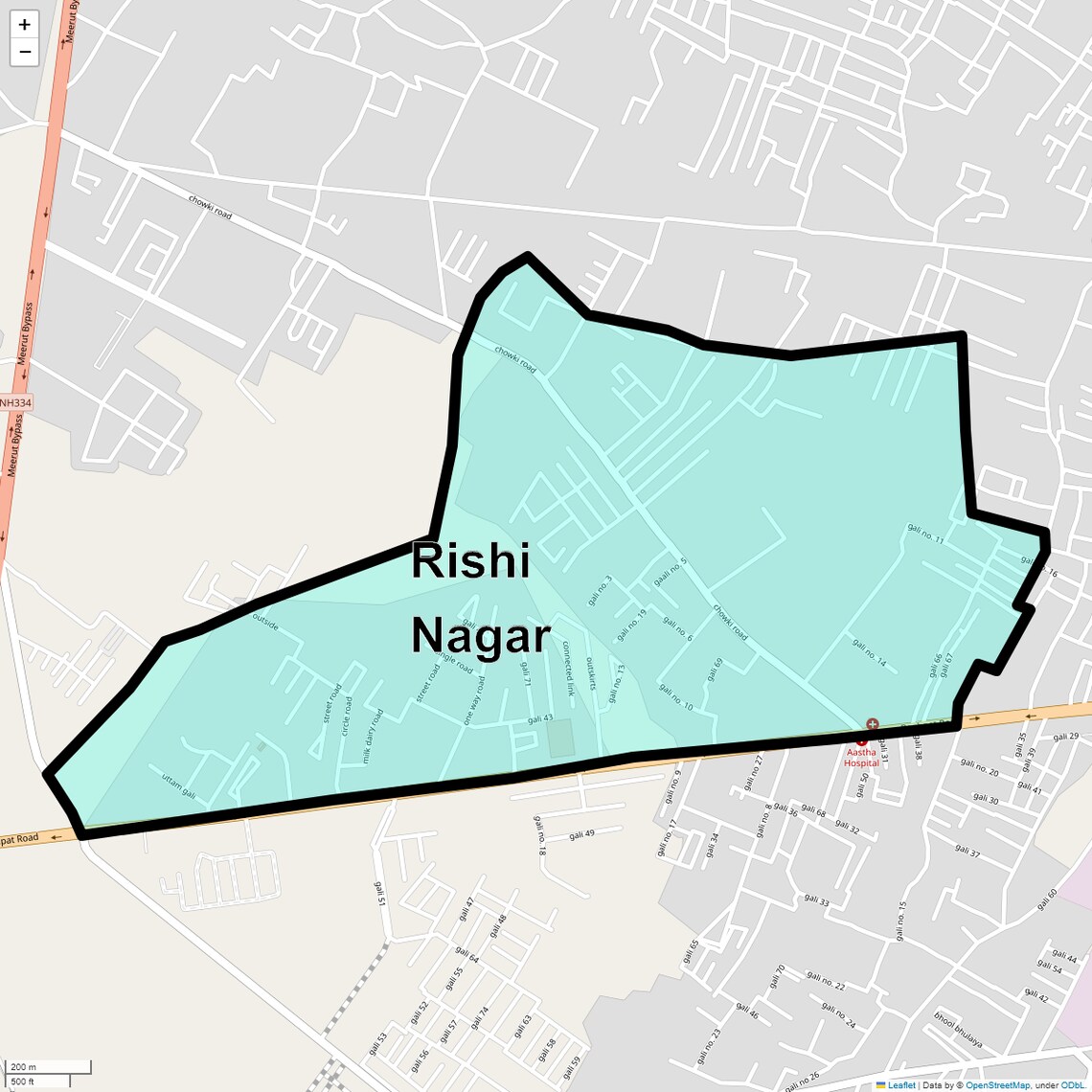 Location Map of Rishi Nagar, Meerut
