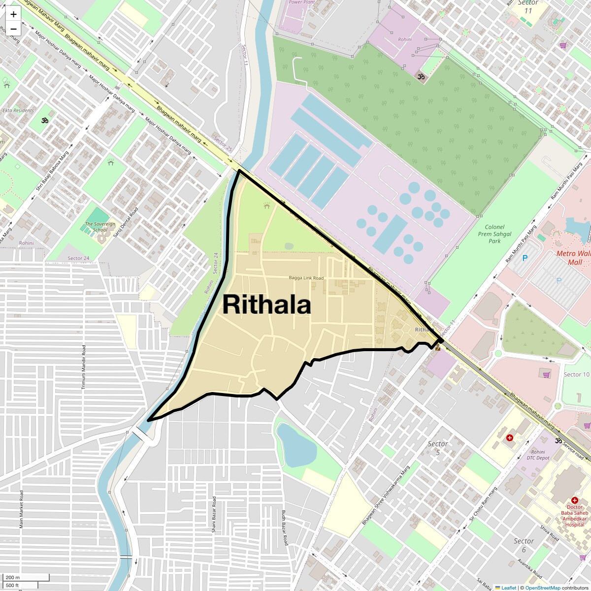 Location Map of Rithala, Delhi