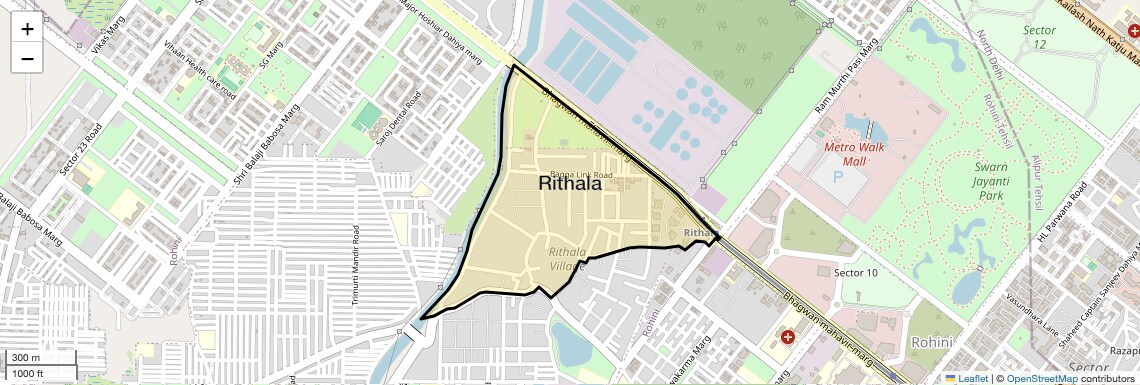 Location Map of Rithala, Delhi