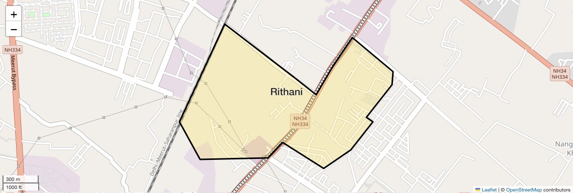Location Map of Rithani, Meerut