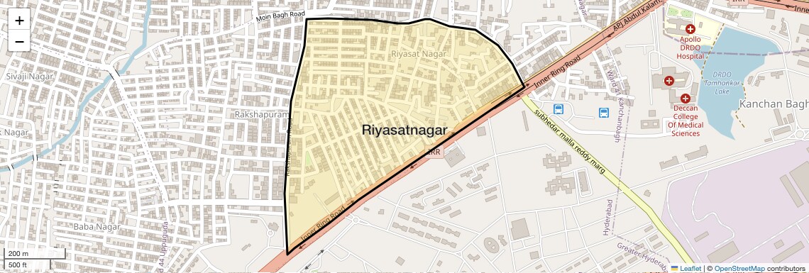 Location Map of Riyasatnagar, Hyderabad