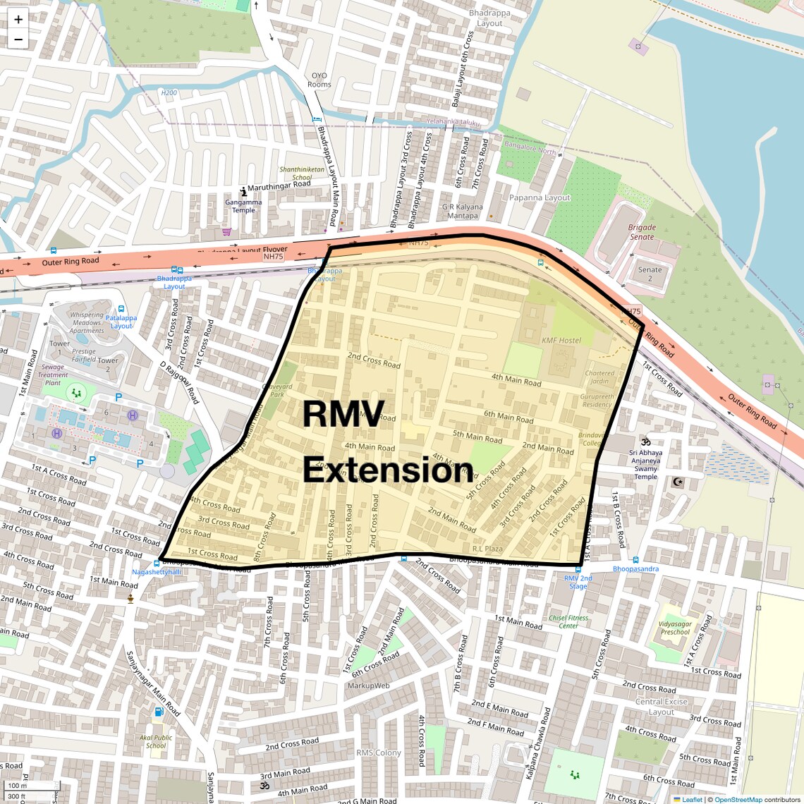 Location Map of RMV Extension, Bangalore