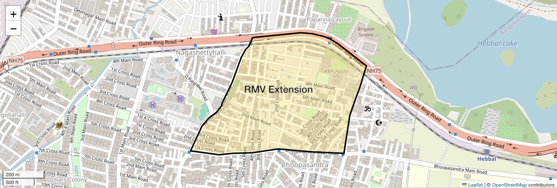 Location Map of RMV Extension, Bangalore