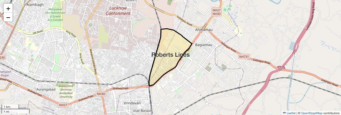 Location Map of Roberts Lines, Lucknow
