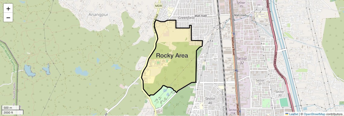 Location Map of Rocky Area, Faridabad
