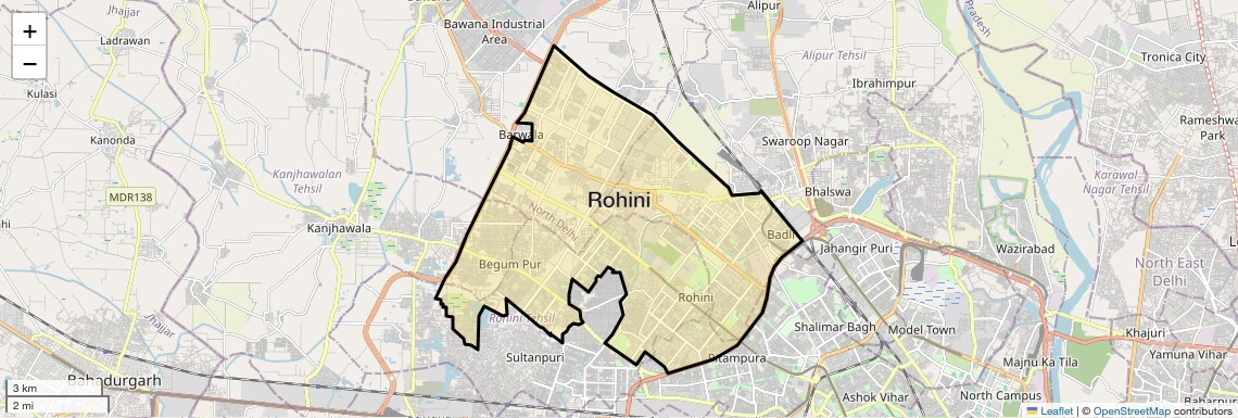 Location Map of Rohini, Delhi