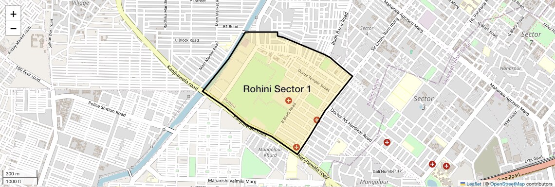 Location Map of Rohini Sector 1, Delhi