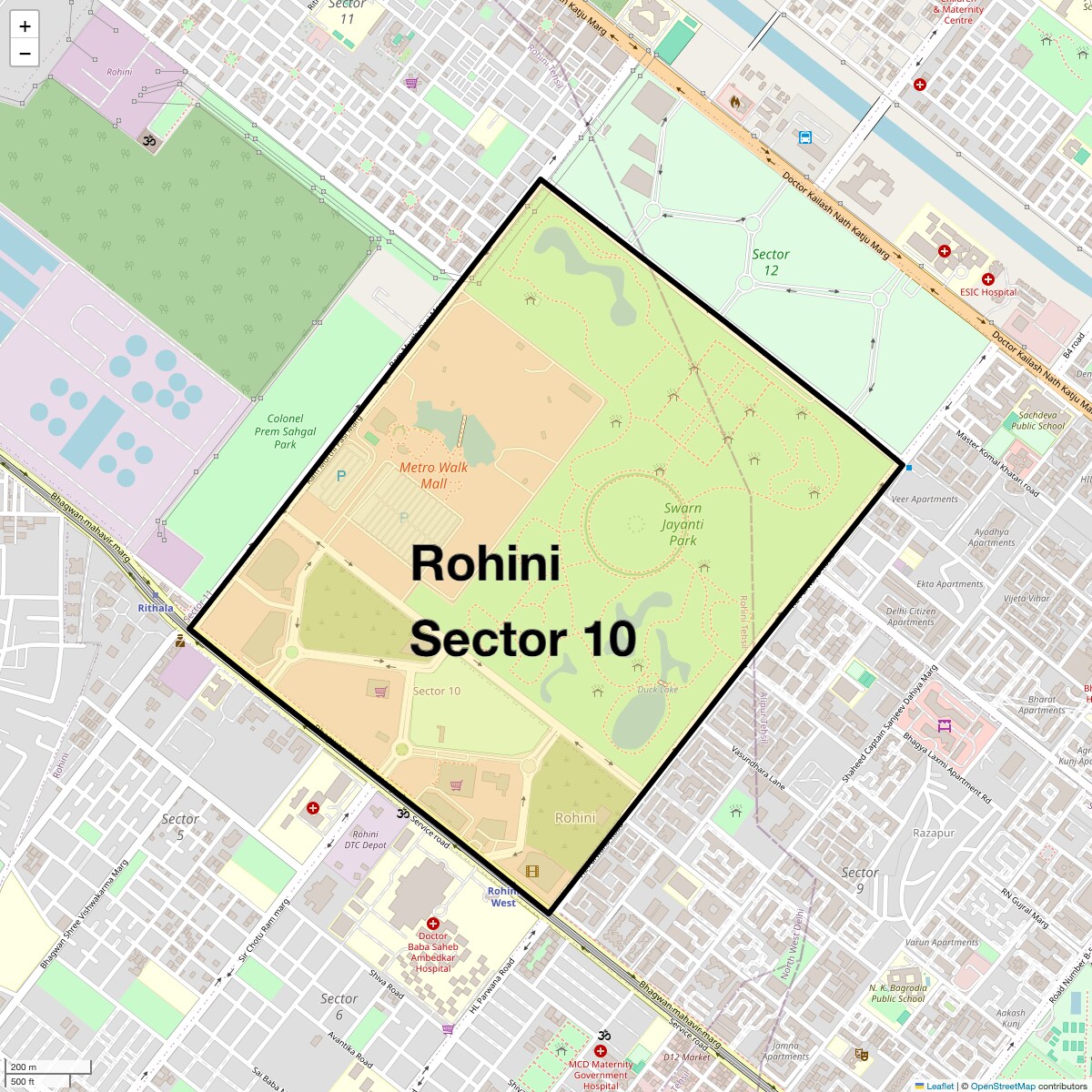 Location Map of Rohini Sector 10, Delhi
