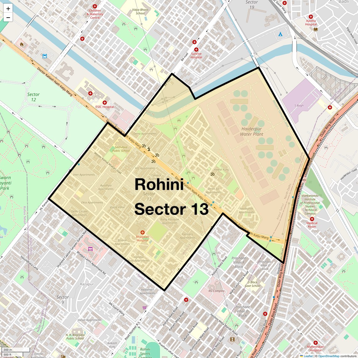 Location Map of Rohini Sector 13, Delhi