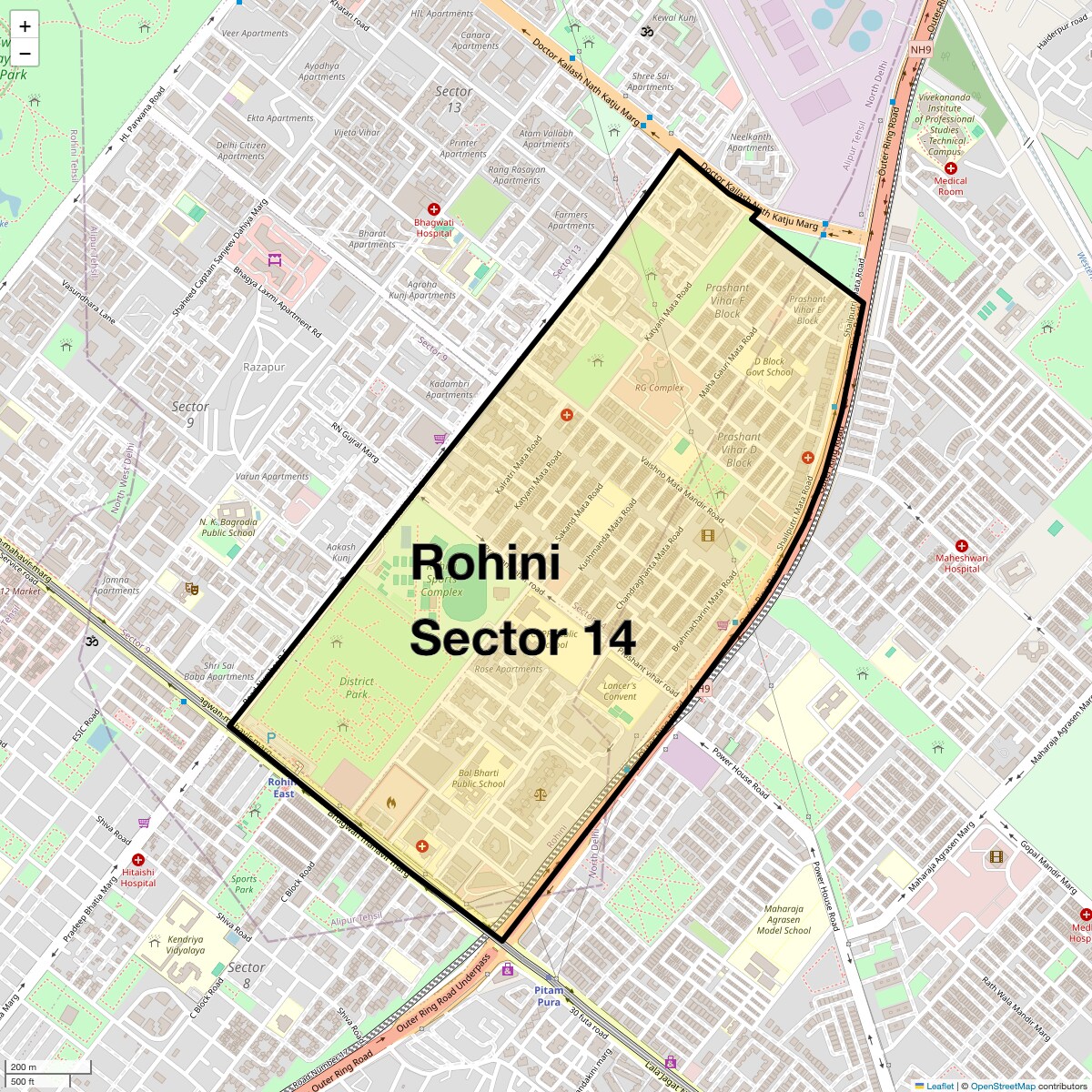 Location Map of Rohini Sector 14, Delhi