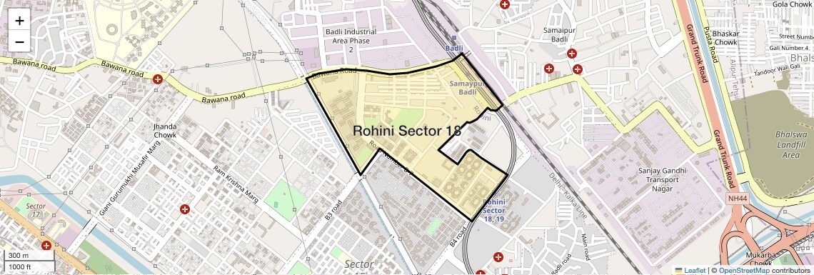 Location Map of Rohini Sector 18, Delhi