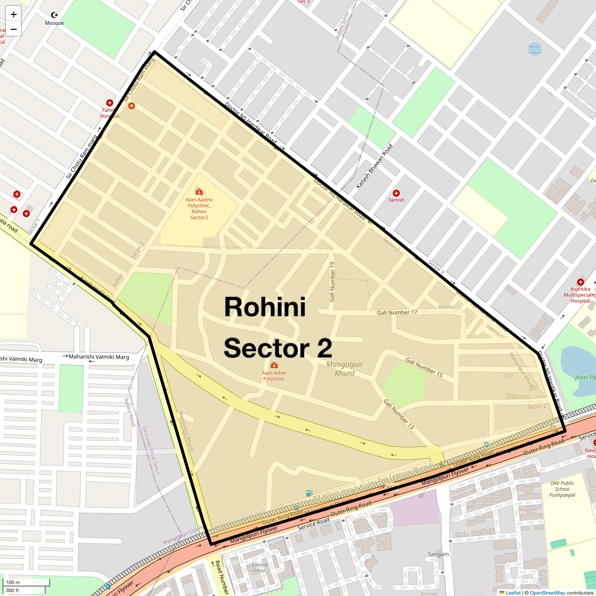 Location Map of Rohini Sector 2, Delhi
