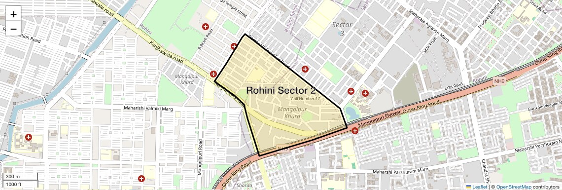 Location Map of Rohini Sector 2, Delhi
