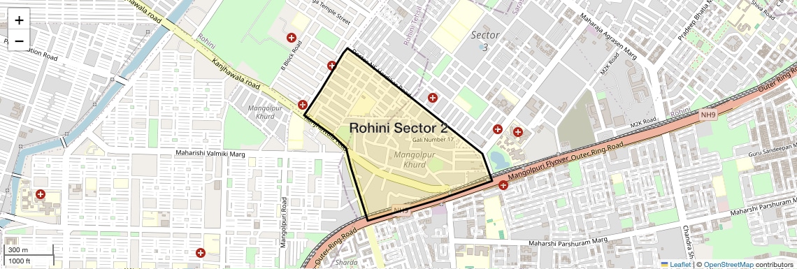 Location Map of Rohini Sector 2, Delhi