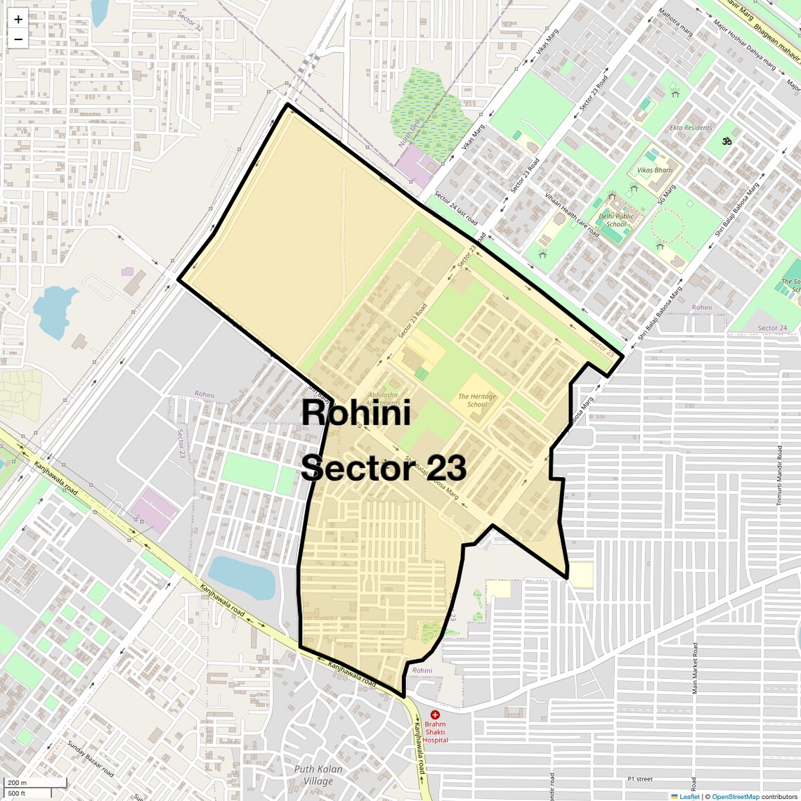 Location Map of Rohini Sector 23, Delhi