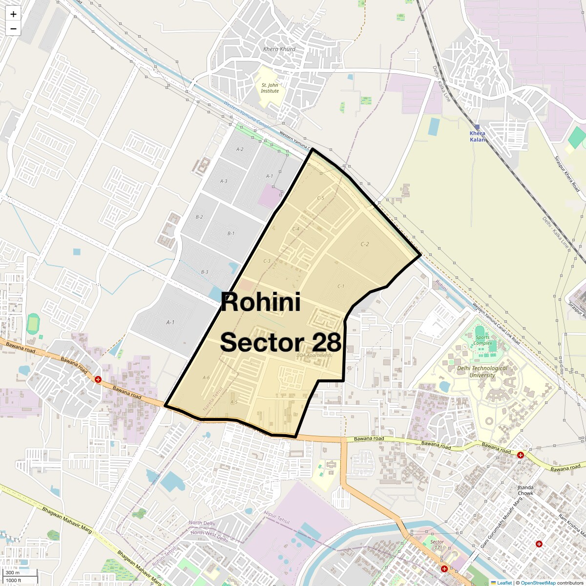 Location Map of Rohini Sector 28, Delhi