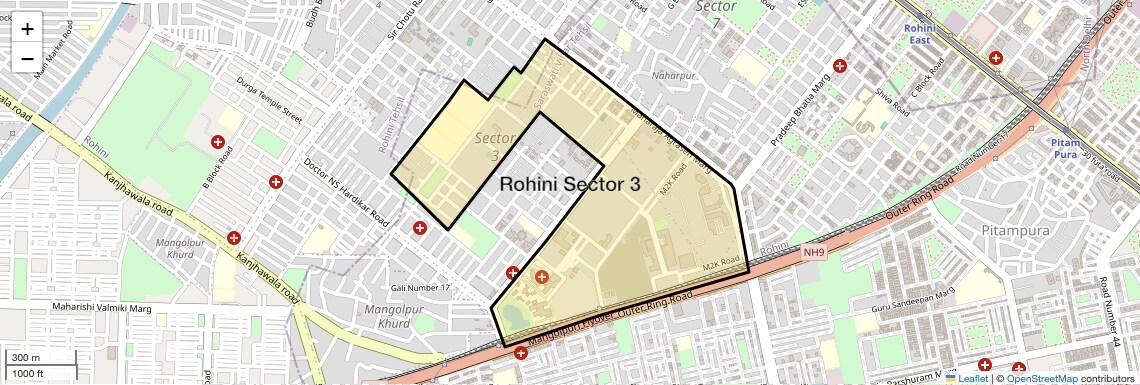 Location Map of Rohini Sector 3, Delhi