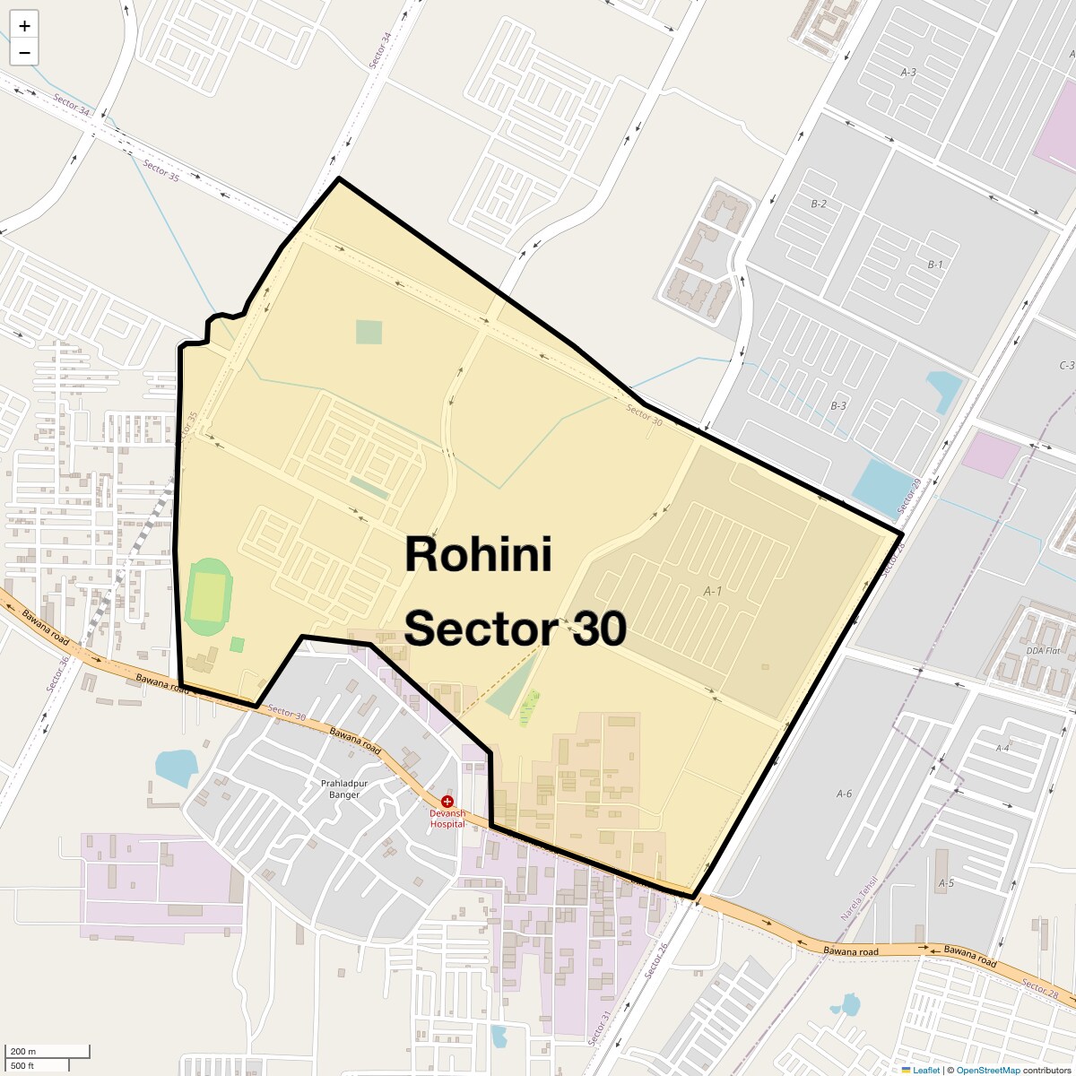 Location Map of Rohini Sector 30, Delhi