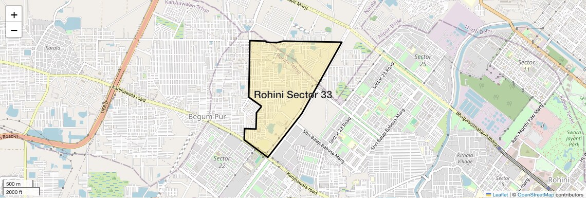 Location Map of Rohini Sector 33, Delhi