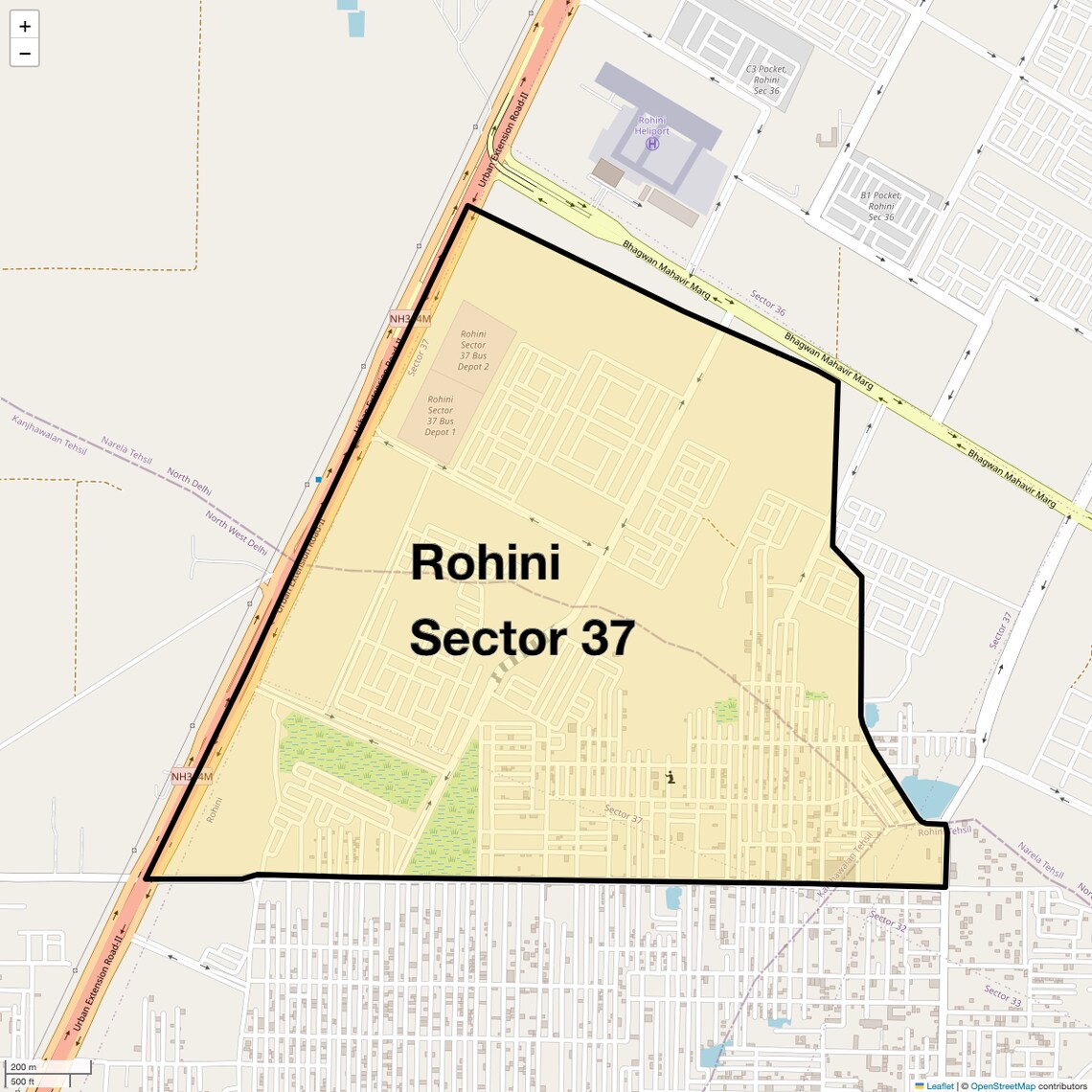 Location Map of Rohini Sector 37, Delhi
