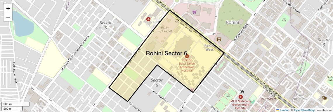 Location Map of Rohini Sector 6, Delhi