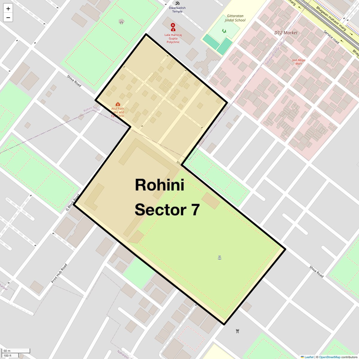 Location Map of Rohini Sector 7, Delhi