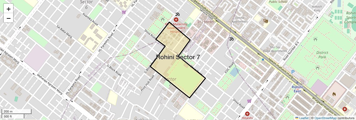 Location Map of Rohini Sector 7, Delhi
