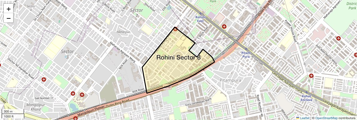 Location Map of Rohini Sector 8, Delhi
