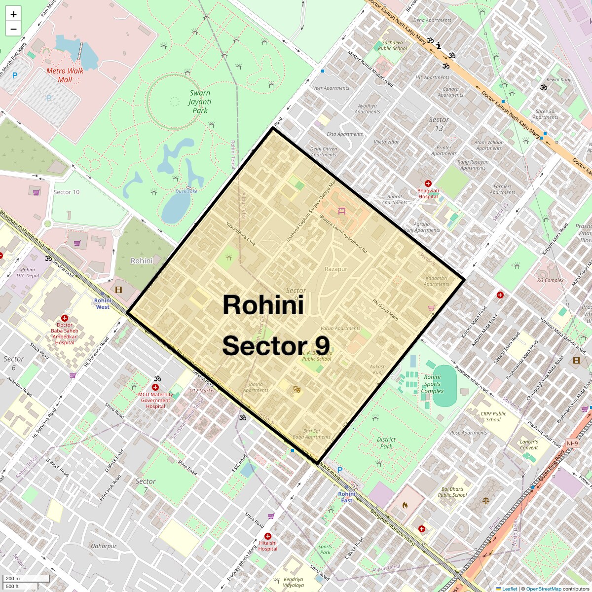 Location Map of Rohini Sector 9, Delhi