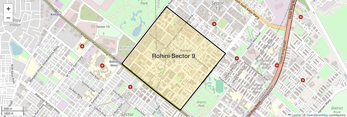 Location Map of Rohini Sector 9, Delhi