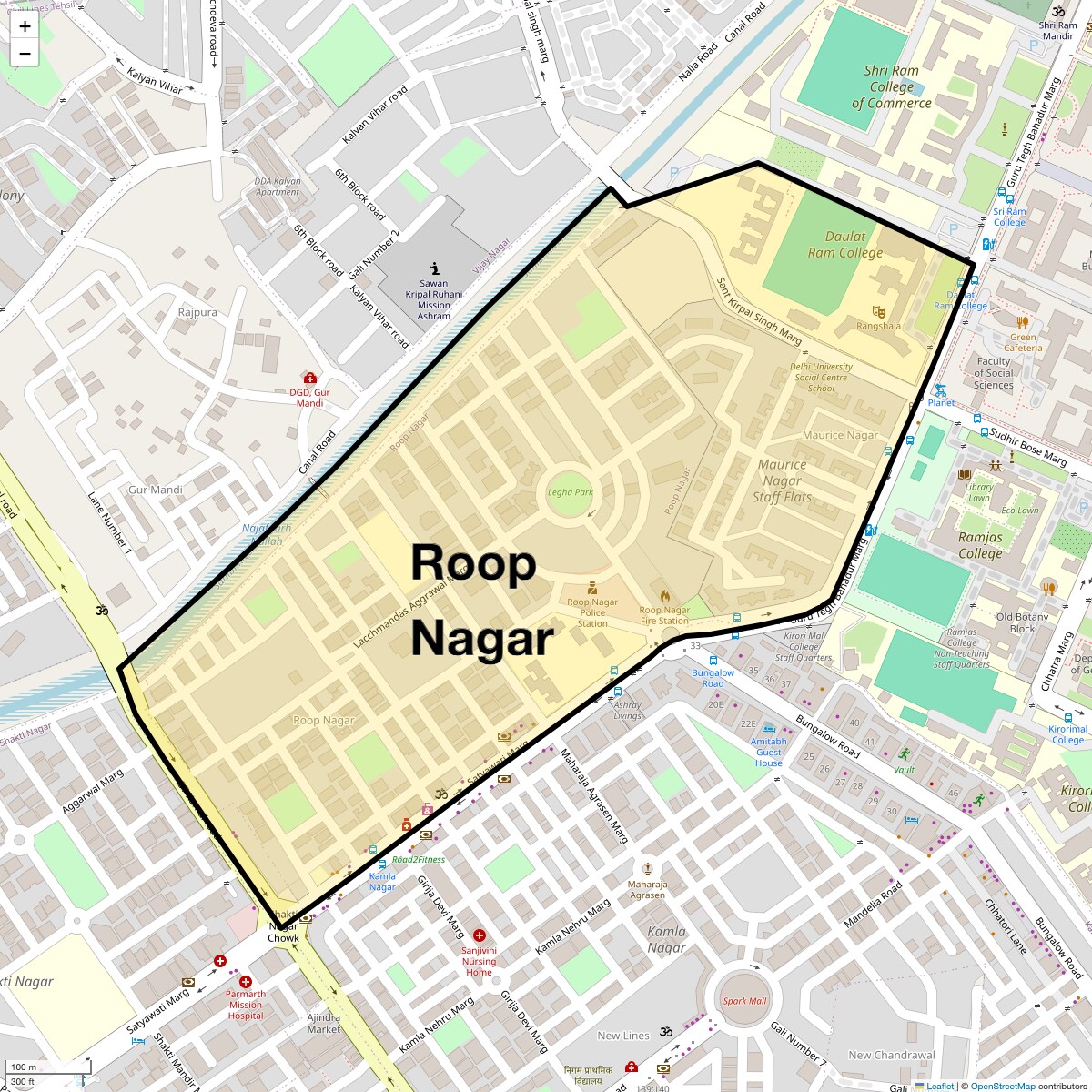 Location Map of Roop Nagar, Delhi