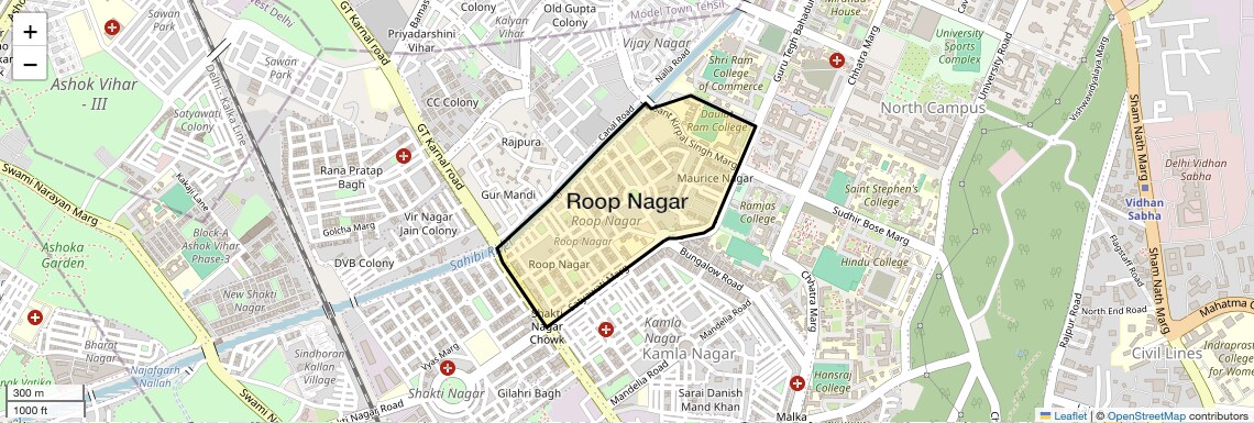 Location Map of Roop Nagar, Delhi