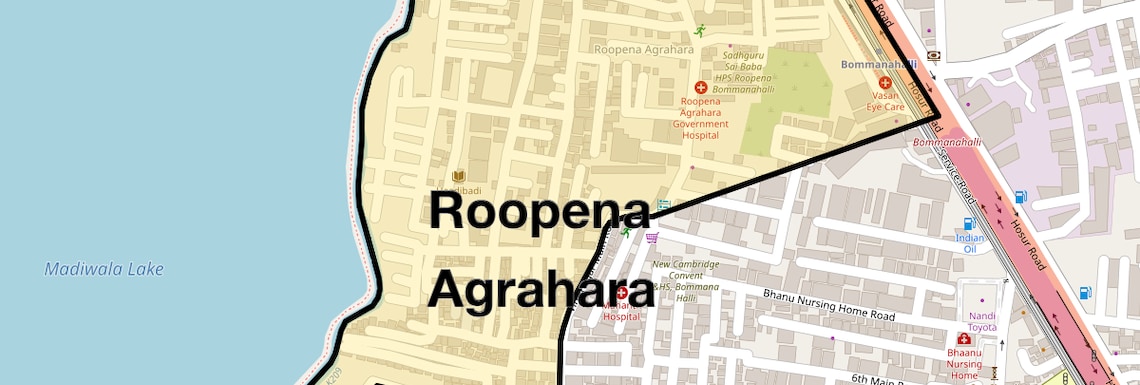 Location Map of Roopena Agrahara, Bangalore