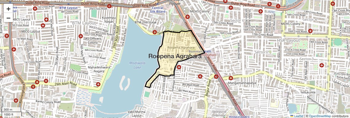 Location Map of Roopena Agrahara, Bangalore