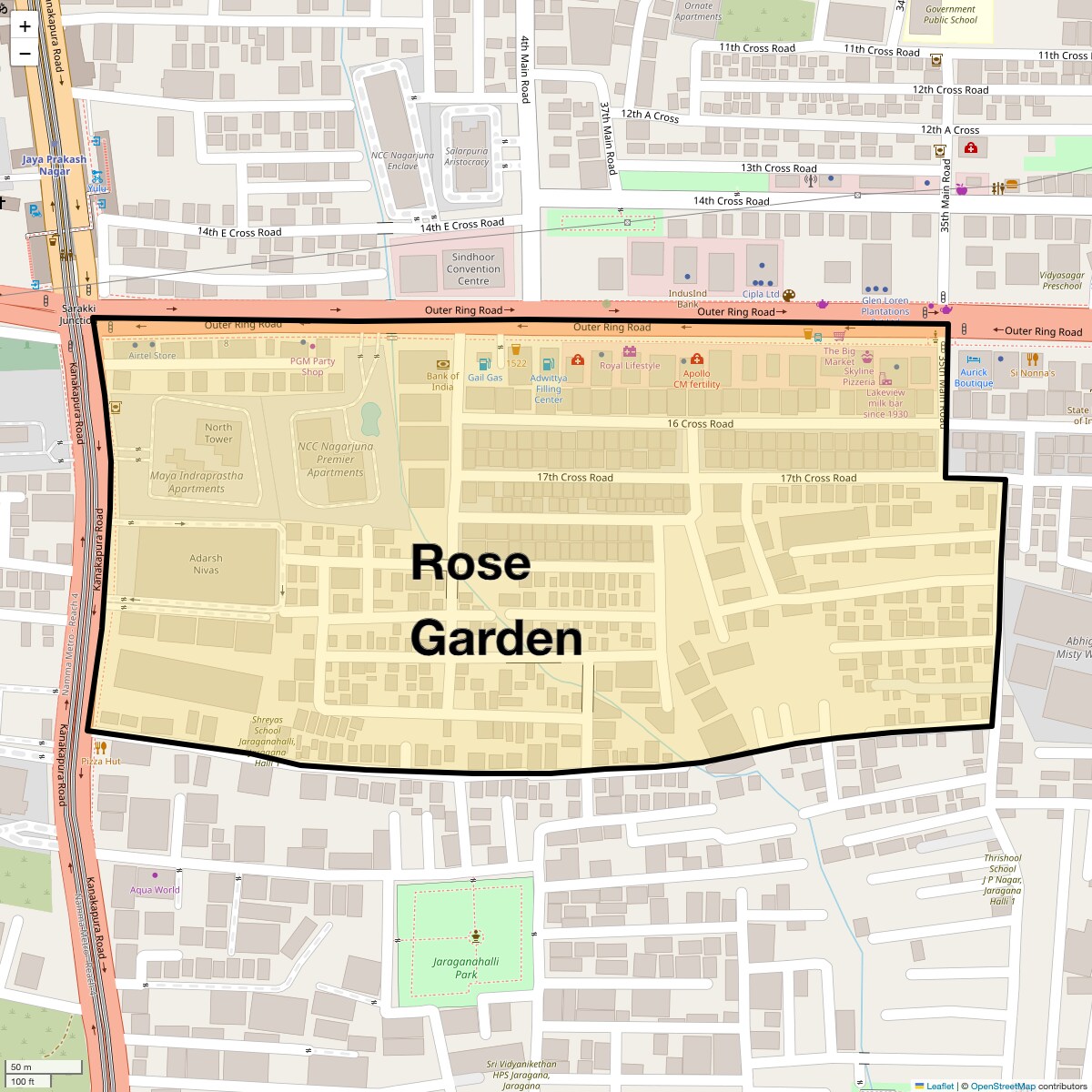 Location Map of Rose Garden, Bangalore