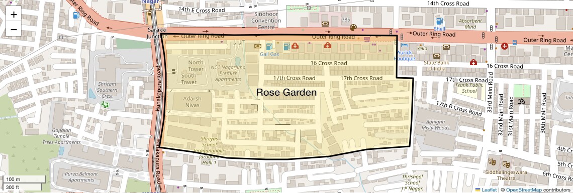 Location Map of Rose Garden, Bangalore