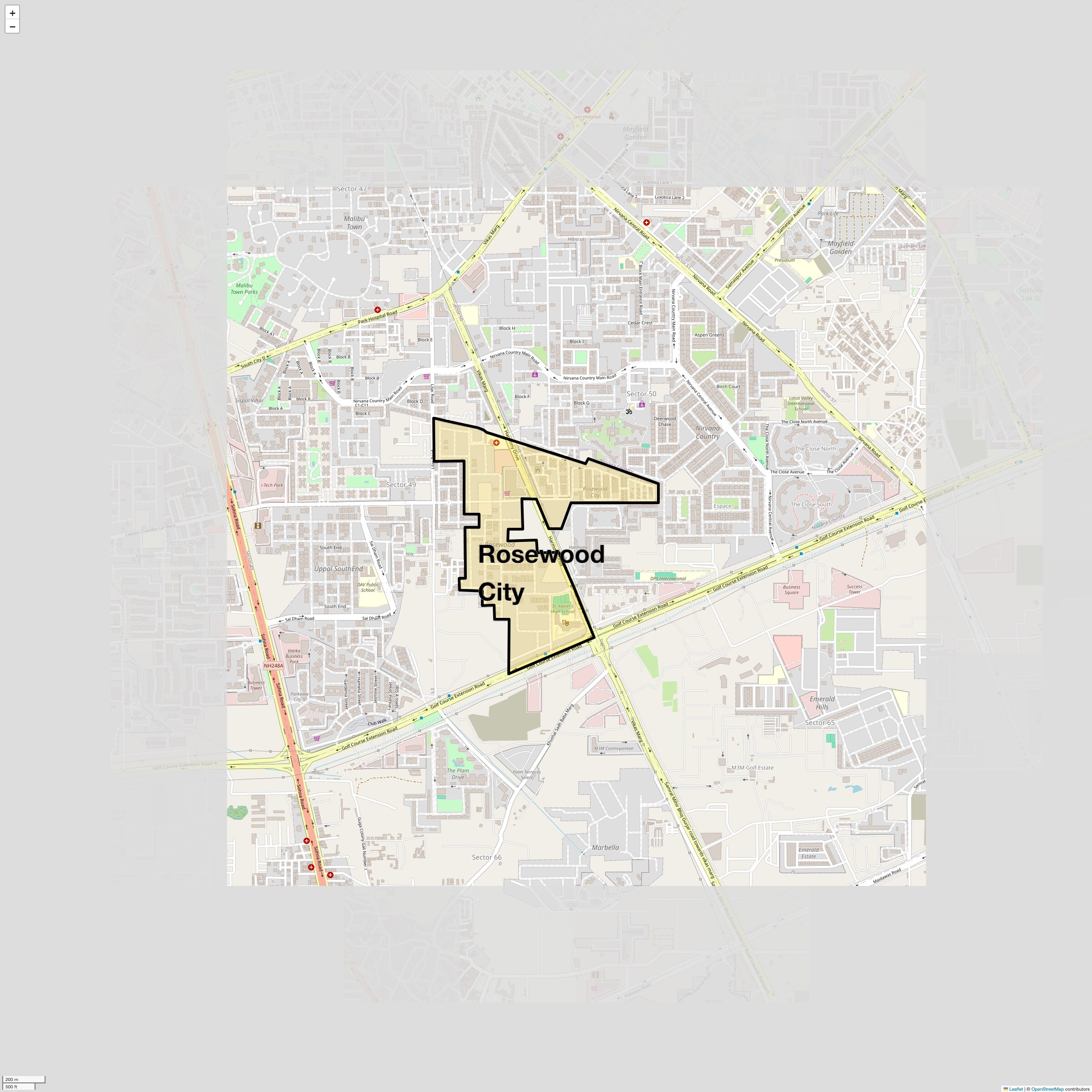 Location Map of Rosewood City, Gurgaon