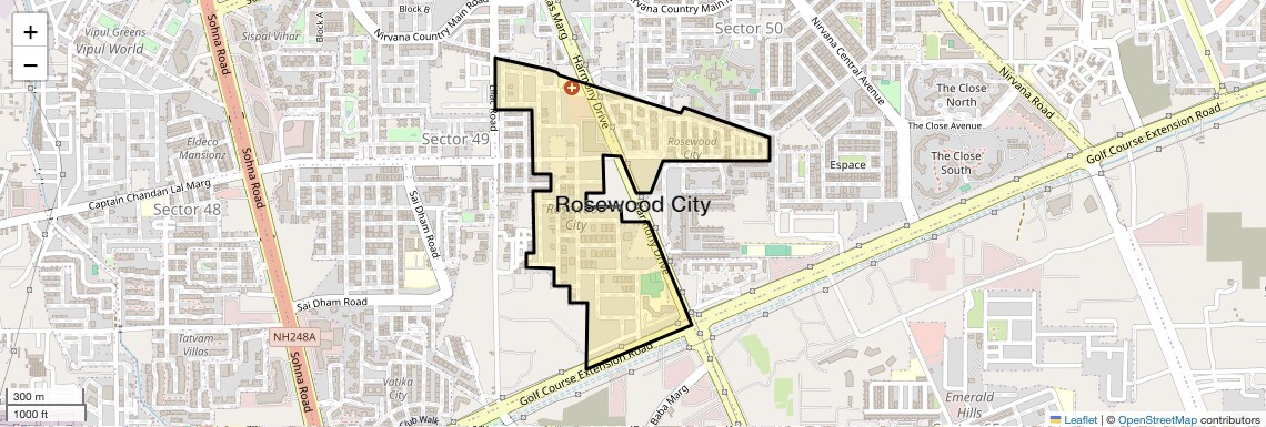 Location Map of Rosewood City, Gurgaon